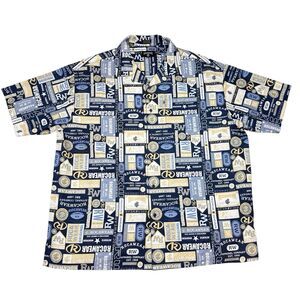 Rocawear Shirt Men’s Size 3XL Blue Spellout Graphic Print Button Up Streetwear